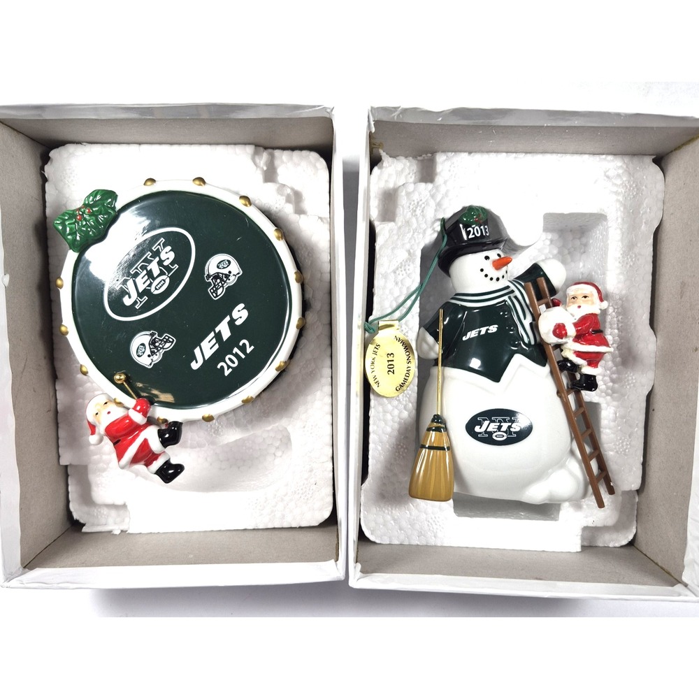 New York Jets The Danbury Mint Ornament 2 Piece Lot 2012 2013 Snowman & Drum
